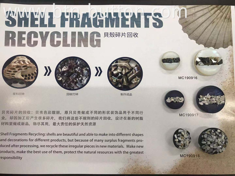 Eco-friendly clothing buttons made from shell fragments